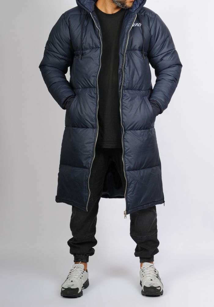 Extra-long, thick SAYF (navy) down jacket